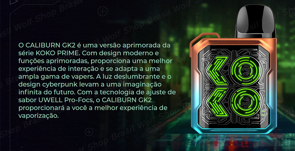 Descrição Pod System UWELL CALIBURN GK2 na Wolf Shop Brasil