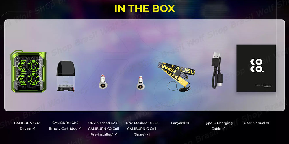 Na Caixa Pod System UWELL CALIBURN GK2 na Wolf Shop Brasil