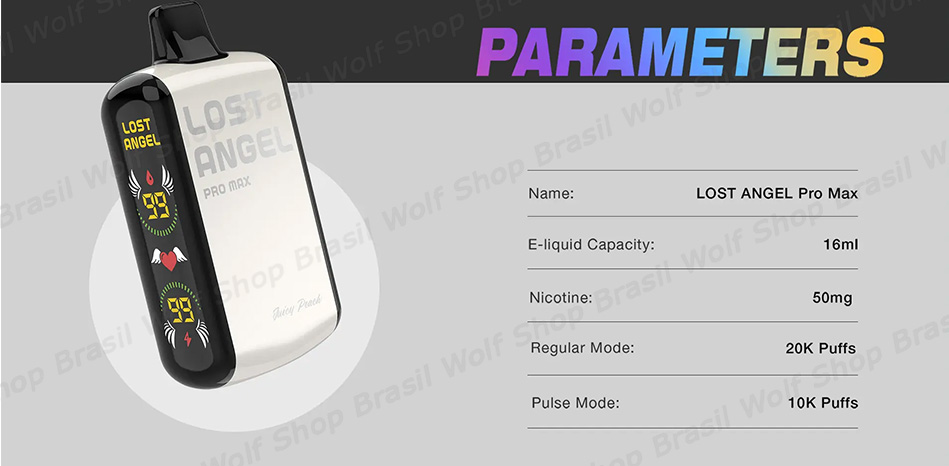 Especificações Pod Descartável Lost Angel Pro Max 20K Puffs na Wolf Shop Brasil